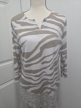 Chico's Cream and Beige Striped Tunic Top